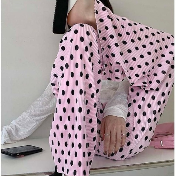 Victoria's Secret Other - Victoria's Secret Pink Black Polka Dot Elastic Waistband Pajama bottom Long Size